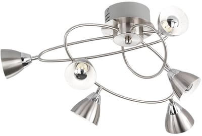 Plafondlamp Eetkamerlamp Designlamp, 6-vlam, gebogen, metaal, zilver, LED 4,5W 320lm 3000K, LxH 56,5x28 cm Wofi 9391.06.64.7000