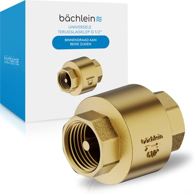 Bächlein universele terugslagklep - Messing terugslagklep met G 1/2 inch binnendraad aan beide zijden - roestvrije en waterdichte terugslagklep voor een veilig drinkwatersysteem