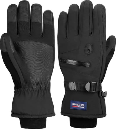 BRUBAKER Handschoenen Winter - Waterdicht en Winddicht - Ski Handschoenen voor Mannen en Vrouwen - Extra Warme Handschoenen - Thermo Handschoenen - Wintersport Schaatsen Skiën Snowboarden - Met Ritszak - Zwart - S/M