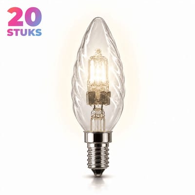 20x Kaarslamp Halogeenlamp E14 - 30W - Warm Wit Licht (2800K) - 345 lm - 2 jaar - Dimbaar - Gedraaid