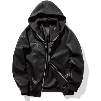 Leren Jas Heren Trendy Jeugd Motorjas Heren Nieuwe Koreaanse Stijl Losse Hoodie Heren Leren Jas XXL black
