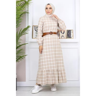 Met ruches Hijab Jurk Beige