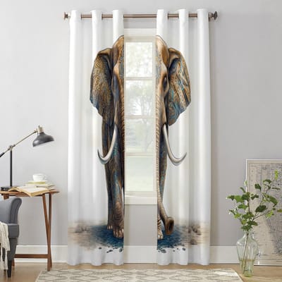 Olifant Bohemien Gordijnen voor Slaapkamer Woonkamer Raamgordijn Behandelingen Jaloezieën Keuken Huisdecoratie Drapes 135W x 60H(cm) x1 white