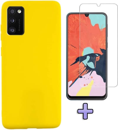 HB Hoesje Geschikt voor Samsung Galaxy A41 - Geel - Siliconen Back Cover + Tempered Glazen Screenprotector