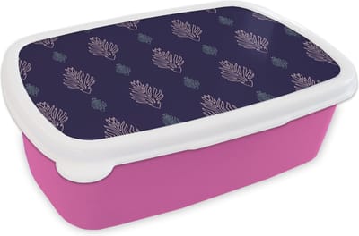 Broodtrommel Roze - Lunchbox - Brooddoos - Art Deco - Contour - Patronen - 18x12x6 cm - Kinderen - Meisje
