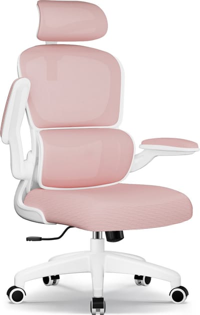 Fukstern Bureaustoel, Ergonomische Bureaustoel met Verstelbare Lendensteun en 2D Hoofdsteun – Bureaustoelen voor Volwassenen – Office Chair 135° Kantelbare Rugleuning – Belastbaar tot 150 kg – Verstelbare Armleuningen – Ademend Mesh – Roze