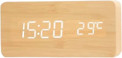 Houten LED Digitale Wekker met Temperatuurweergave en Alarm – Moderne Bureauklok voor Slaapkamer en Kantoor-BAMBOE