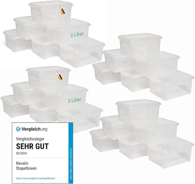 24x opbergdozen met deksel klein 2 L transparant nestbaar stapelbaar kunststof dozen met clipsluiting kunststof BPA-vrij 20x16,5x9 cm