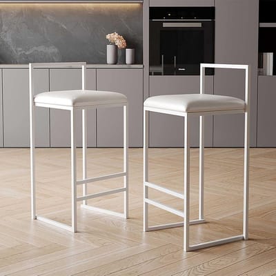 Set van 2 Design Barkrukken met Rugleuning PU Leder - Wit - Medahomestore