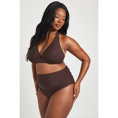 boohoo Dames Plus Essentials Gerimpelde Hoge Taille Slip | Chocolate | Maat: 28