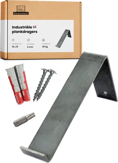 GoudmetHout® Industriële Plankdragers L-vorm - 15 cm - Stalen Plankdrager voor Wandschap, Muurrek of Wandconsole - Max 25 kg - 1 stuk - Zonder Coating