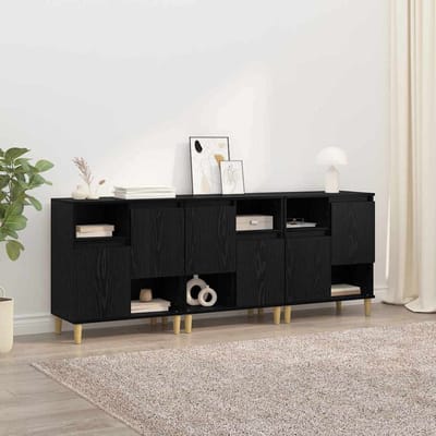 vidaXL - Dressoirs - 3 - st - Zwart - Eiken - 60 - x - 35 - x - 70 - cm - Bewerkt - hout