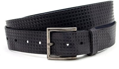 Zwarte jeans riem heren met blokjes print - 4 cm breed - Leer - Jeans riem - Verstelbaar - Maat 90