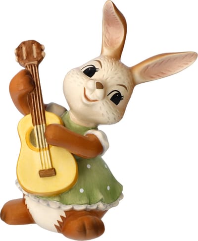 Goebel - Pasen | Decoratief beeld / figuur Haas Bunny girl - gitaargeluid | Aardewerk - 15cm