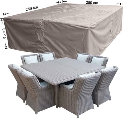 Raffles Covers Tuinsethoes - 250 x 250 H: 95 cm - RDS250250high - Waterdicht - Ademend - UV-bestendig - Elastisch rijgkoord - Beschermhoes tuinmeubelen - Hoes voor tafel en stoelen