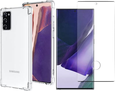 Hoesje geschikt voor Samsung Galaxy Note 20 - Screen Protector GlassGuard - Back Cover Case ShockGuard Transparant & Screenprotector