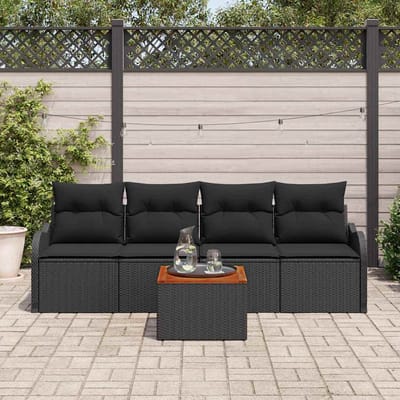 vidaXL - Tuinbank - Set - 5 - st - 4-Aantal - zitplaatsen - Zwart - poly - rattan