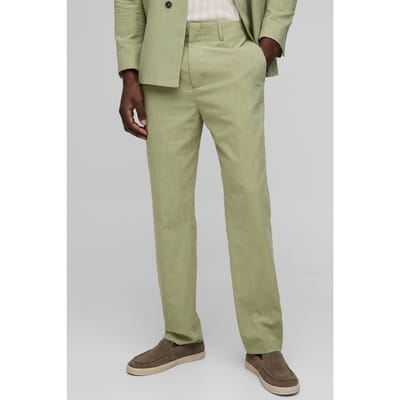 Straight Fit Linen Blend Trouser | Sage | Size 40