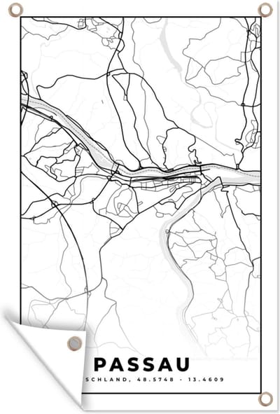 Muurdecoratie Kaart - Passau - Stadskaart - Plattegrond - 120x180 cm - Tuinposter - Tuindoek