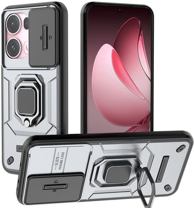 Coverup Hoesje - Geschikt voor OPPO Reno13 Pro 5G Hoesje - Coverup Ring Kickstand Back Cover met Camera Shield - Grijs