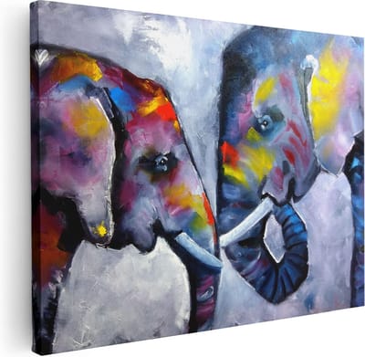 Artaza Canvas Schilderij Abstracte Olifanten - 40x30 cm - Klein - Muurdecoratie Dieren - Wanddecoratie Woonkamer - Kamer Accessoires Kleurrijk