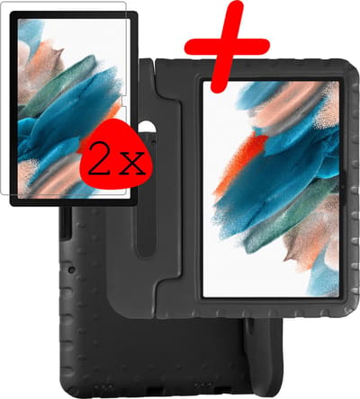 Hoesje Geschikt voor Samsung Galaxy Tab A8 - Met 2x Screenprotector - Kinderhoes Shockproof Bumper - Kidsproof Case - Tablet Hoes - Kinder Hoes Cover - Zwart