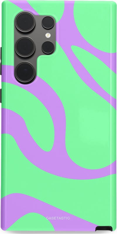 Casetastic Hoesje Geschikt voor Samsung S24 Ultra - Stijlvolle Beschermende Duo-layer Case - Pastelgolven Mint-Lila