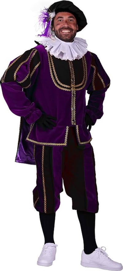 Roetpiet Deluxe "Tarragona", Paars-zwart Kostuum - XL
