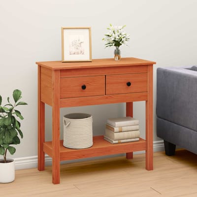 vidaXL - Wandtafel - met - lade - Wasbruin - 75 - x - 35 - x - 75 - cm - Massief - Vurenhout