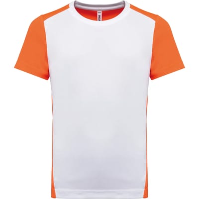 PROACT® Ecologisch sport-T-shirt in twee kleuren voor kinderen PA4016 - White / Fluorescent Orange - 4/6 years (4/6 ans)