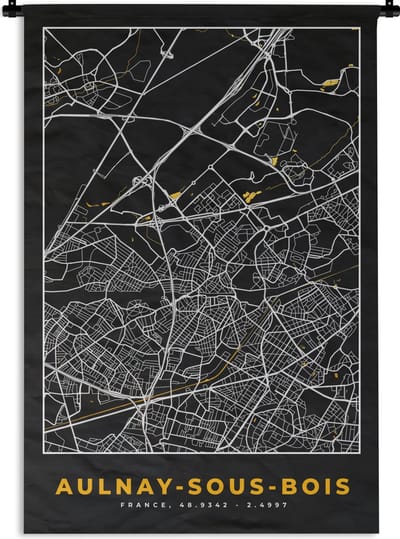 Wandkleed - Wanddoek - Plattegrond – Kaart – Stadskaart – Frankrijk – Aulnay-sous-Bois - 120x180 cm - Wandtapijt