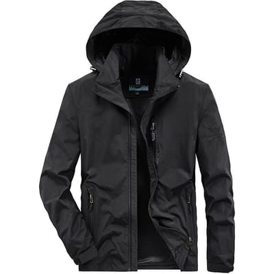 Veste de printemps et d'automne Veste fine Veste pour homme Sports de plein air Séchage rapide Décontractée Respirante Grande taille Veste pour homme Capuche amovible 5XL black