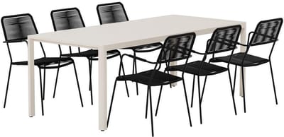 Svea - Valarie rechthoekige tuintafel - beige + 6x Thelma eetkamerstoelen - zwart