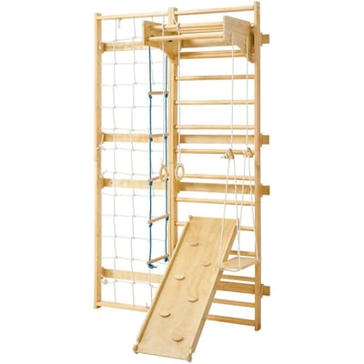 Échelle suédoise Murale de Gymnastique, 8-en-1 12 Niveaux en Bois Massif Barreaux de Gymnastique pour Enfants Adultes, 100 kg Ensemble de Jeux Jungle Gym d'Intérieur avec Planche d'Escalade, Gym