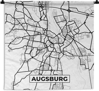 Wandkleed - Wanddoek - Kaart - Augsburg - Stadskaart - Plattegrond - 180x180 cm - Wandtapijt