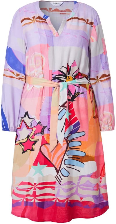Angel of Style - Dames - Jurk A-lijn all-over print lange mouwen - Roze - Maat 42