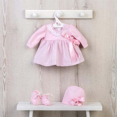 Asi poppenkleding - jurk met mutsje en schoentjes - roze - poppenoutfit.