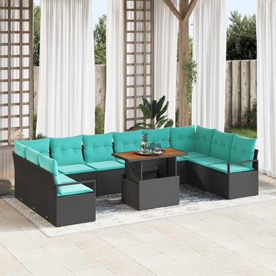 vidaXL - Tuinbank - Set - 11 - st - 10-Aantal - zitplaatsen - Zwart - en - Teal