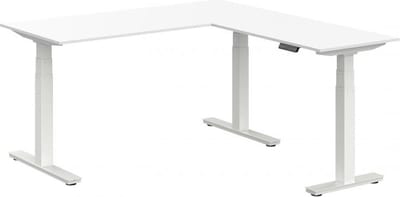 Elektrisch verstelbare zit-sta hoek opstelling Teez breed 180CM diep 160CM bladkleur Wit framekleur Aluminium (RAL9006) | NEN-EN527|TÜV Rheinland | Links
