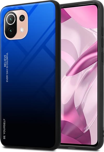 Cadorabo Hoesje geschikt voor Xiaomi Mi 11 LITE (4G / 5G) / 11 LITE NE in BLAUW - ZWART - Tweekleurige beschermhoes van TPU-silicone Case Cover en achterzijde van gehard glas