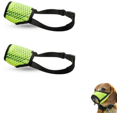 2 stuks - muilkorf voor huisdieren - Anti-bijtmuilkorf voor puppy's - Ademende en comfortabele anti-bijtmuilkorf voor puppy's - Veilige en comfortabele muilkorf voor huisdieren - Geschikt om te voorkomen dat honden blaffen en kauwen (geelgroen)