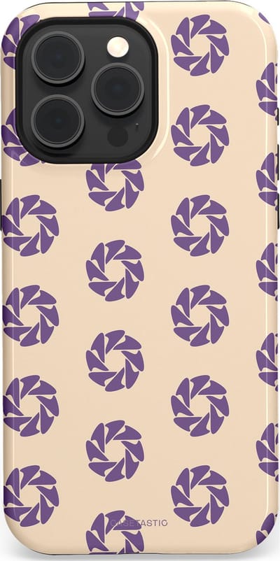 Casetastic hoesje geschikt voor Apple iPhone 15 Pro Max - MagSafe - Dubbellaagse bescherming - Paarse Cirkels op het Zand - Fashion Case - Crème Lavendel Zilver