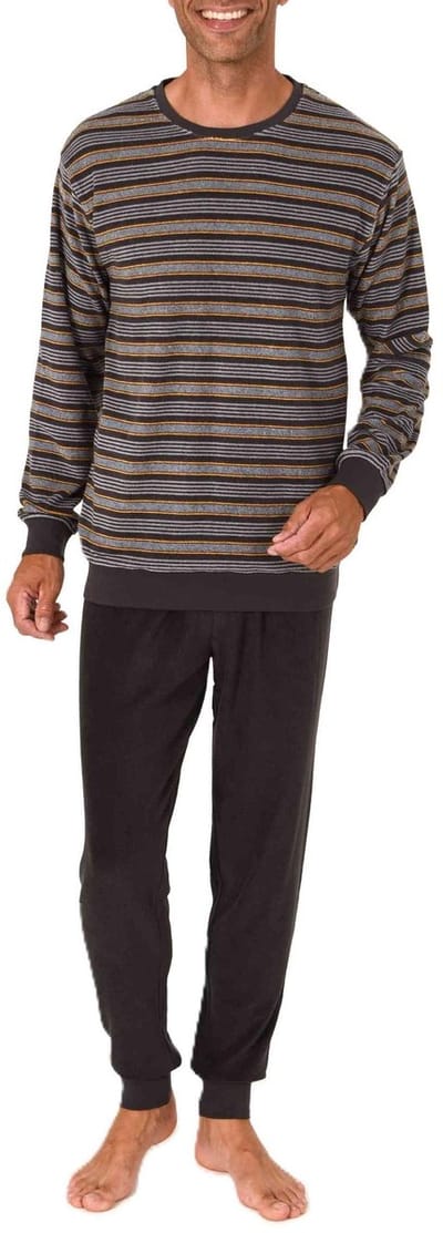 Heren pyjama in badstof met manchetten in een stijlvolle blokstreep-look - ook in oversize
