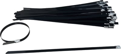 Kortpack - Kabelbinders/Tyraps RVS 316 - 200mm lang x 4.6mm breed - Epoxy Gecoat - Zwart - 100 stuks - Treksterkte: 46KG - Bundeldiameter: 62mm - (099.0631)