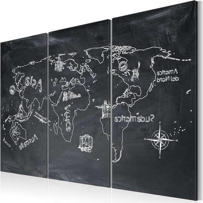 Prikbord Wereldkaart - Kurkbord Kaart - Reizen Plannen - Canvas met Kurklaag - 90x60 cm - Meerdere Kleuren