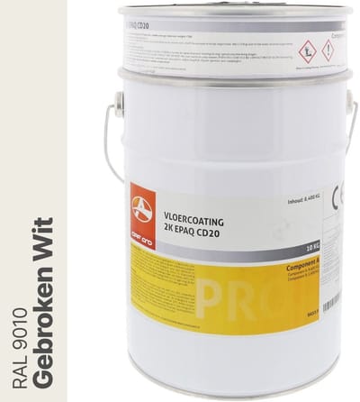 OAF PRO 2K Epoxy Vloercoating CD20 Gebroken Wit (RAL 9010) 10 kg - Vloerverf - Slijtvast, naadloos en vloeistofdicht - Eenvoudig Schoon te maken