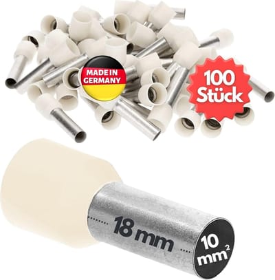 100 stuks Kalitec AE1018EB adereindhulzen geïsoleerd 10,0 mm² 18 mm lang ivoor I Made in Germany I Industriële kwaliteit