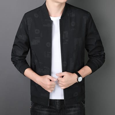 Veste cardigan à col de baseball imprimée fine pour hommes, nouvelle collection printemps et automne, veste grande taille pour hommes, veste pour jeunes L black