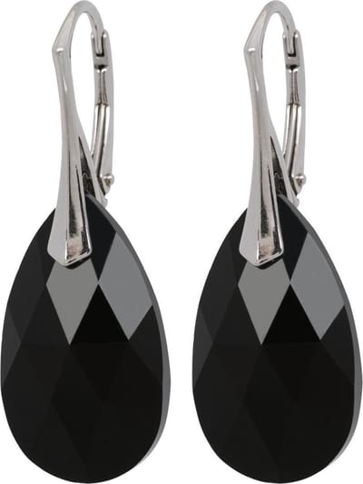 DBD - Zilveren Oorbellen - Swarovski Kristal Elements - Druppel - Mat Zwart - 22MM - Anti Allergisch