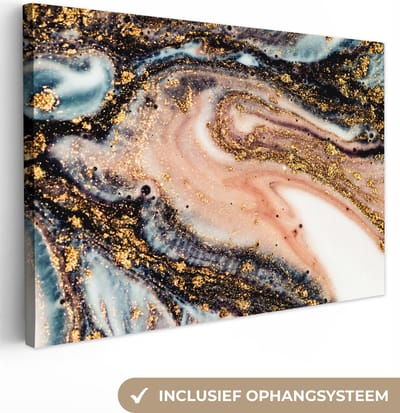 Canvas schilderij 150x100 cm - Wanddecoratie Marmerlook - Goud - Zwart - Glitter - Chic - Muurdecoratie woonkamer - Slaapkamer decoratie - Kamer accessoires - Schilderijen op canvas